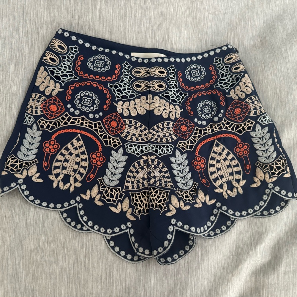 J.O.A embroidered navy shirt with floral design size XS